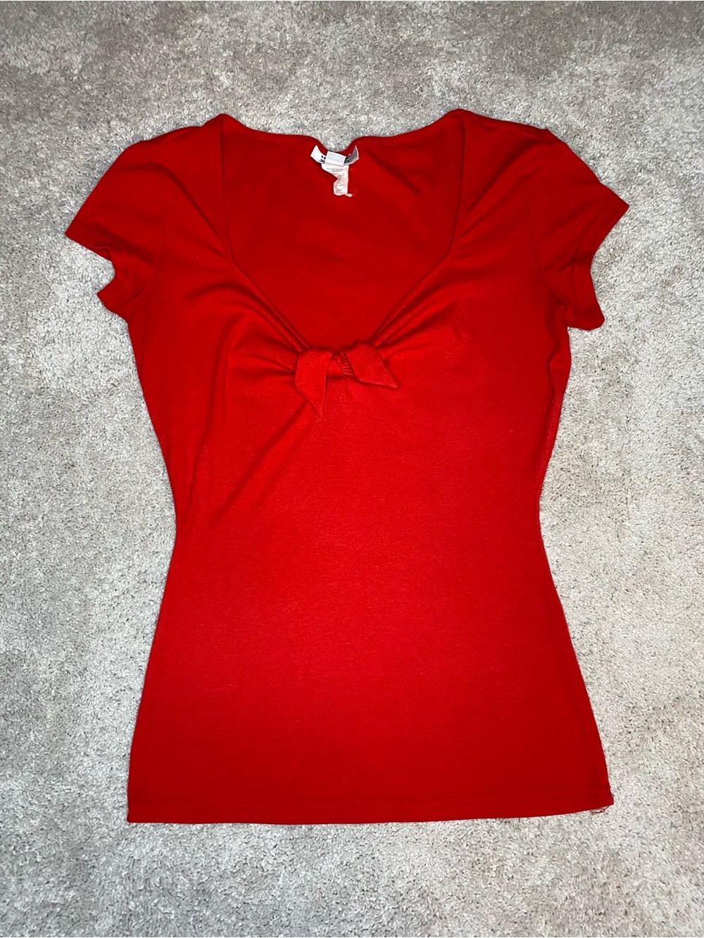 Unique Vintage Red Sweetheart Tie Front Shirt - XS